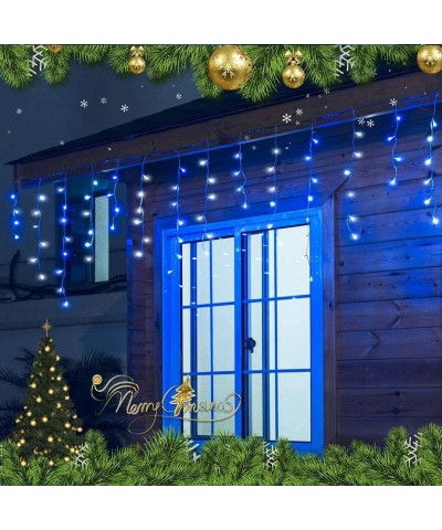 13ft 96 LED Icicle String Lights with Memory Function Controller- Indoor Outdoor Curtain Fairy Lights Hanging Decoration for ...