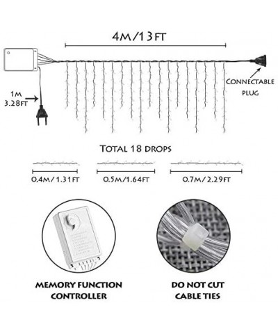 13ft 96 LED Icicle String Lights with Memory Function Controller- Indoor Outdoor Curtain Fairy Lights Hanging Decoration for ...