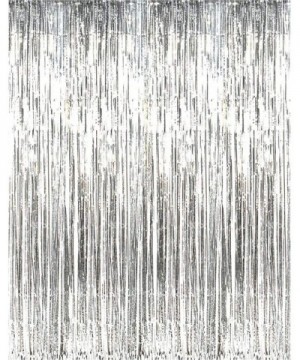 Metallic Foil Fringe Curtain Tinsel Shimmer Party Backdrop Photo Booth Props Birthday Wedding Celebration Décor 3x8ft (Silver...