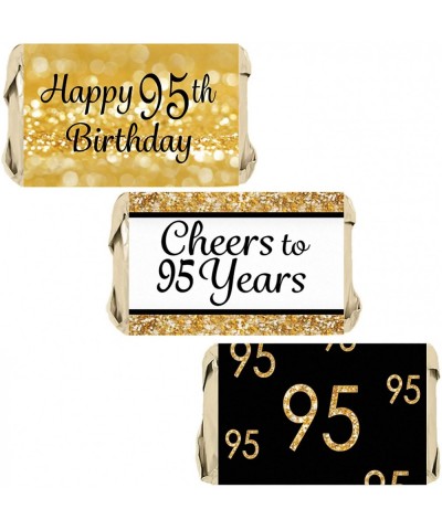 Black and Gold 95th Birthday Mini Candy Bar Wrappers - 45 Stickers - CQ18DTCA84R $5.78 Favors