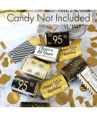 Black and Gold 95th Birthday Mini Candy Bar Wrappers - 45 Stickers - CQ18DTCA84R $5.78 Favors