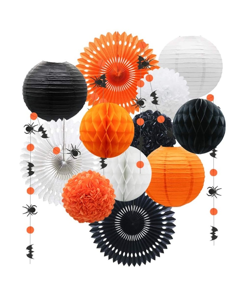 Halloween Party Decorations- Hanging Paper Fans Paper Lanterns Pom Poms Flowers Honeycomb Balls Circle Spider Bat Garland for...