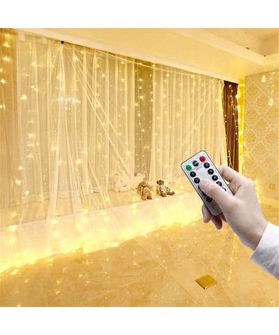 Curtain Lights- 300 LEDs 9.8Ft Waterproof String Lights- 8 Modes by Remote-Control Dimmer Timer USB Twinkle Lights for Weddin...