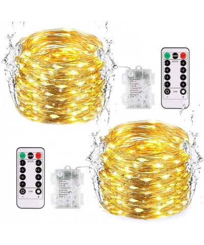 2 Pack 33ft 100 LED Christmas String Lights Outdoor Waterproof Warm White Fairy Lights Battery Operated with Remote Copper Wi...