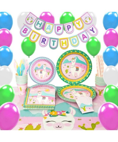 Llama Party Supplies Set - Cactus Pink Party Decorations for Girl Kids Birthday Banner Balloons Cutlery Bag Table Cover Plate...