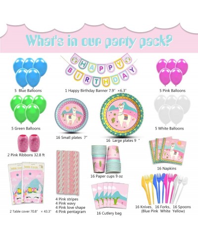 Llama Party Supplies Set - Cactus Pink Party Decorations for Girl Kids Birthday Banner Balloons Cutlery Bag Table Cover Plate...