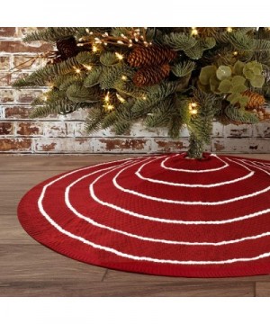 Knitted Tree Skirt-48 inches Stripe Thick Yarn Xmas Holiday Decoration- Burgundy and White - Knit - CT19IDQQ2S3 $11.31 Tree S...