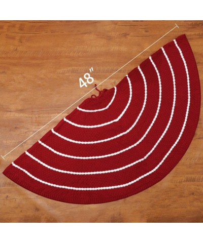 Knitted Tree Skirt-48 inches Stripe Thick Yarn Xmas Holiday Decoration- Burgundy and White - Knit - CT19IDQQ2S3 $11.31 Tree S...