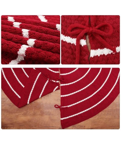 Knitted Tree Skirt-48 inches Stripe Thick Yarn Xmas Holiday Decoration- Burgundy and White - Knit - CT19IDQQ2S3 $11.31 Tree S...