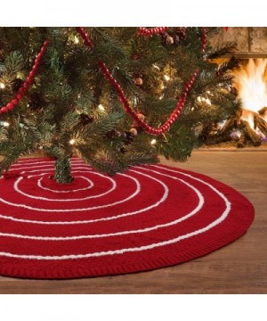 Knitted Tree Skirt-48 inches Stripe Thick Yarn Xmas Holiday Decoration- Burgundy and White - Knit - CT19IDQQ2S3 $11.31 Tree S...