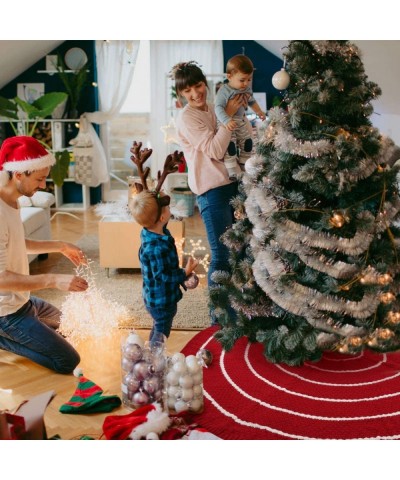 Knitted Tree Skirt-48 inches Stripe Thick Yarn Xmas Holiday Decoration- Burgundy and White - Knit - CT19IDQQ2S3 $11.31 Tree S...