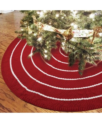 Knitted Tree Skirt-48 inches Stripe Thick Yarn Xmas Holiday Decoration- Burgundy and White - Knit - CT19IDQQ2S3 $11.31 Tree S...