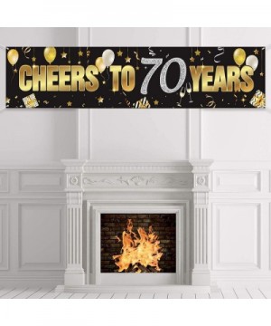 70th Birthday Banner- Happy 70th Birthday Cheers to 70 Years Birthday Sign Gold Glitter Birthday Banner- Anniversary Celebrat...