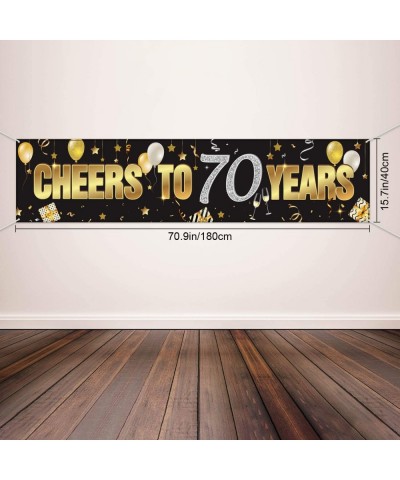 70th Birthday Banner- Happy 70th Birthday Cheers to 70 Years Birthday Sign Gold Glitter Birthday Banner- Anniversary Celebrat...