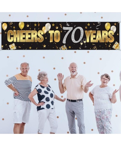 70th Birthday Banner- Happy 70th Birthday Cheers to 70 Years Birthday Sign Gold Glitter Birthday Banner- Anniversary Celebrat...