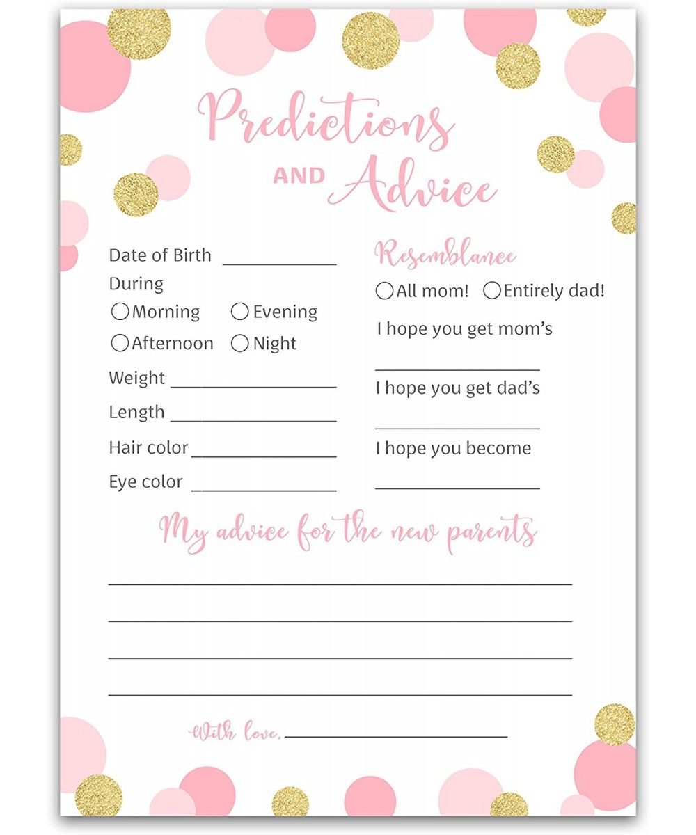 Pink and Gold Polka Dot Prediction and Advice Cards - Pack of 25 - GIRL Baby Shower Games- Confetti Dots Wishes for New Paren...