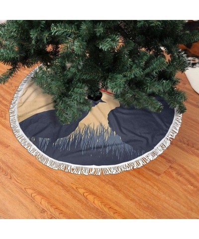 Couple of Wild Turkey Christmas Tree Skirt for Decor- New Year Festive Holiday Party Decoration with White Fringed Lace - Bla...