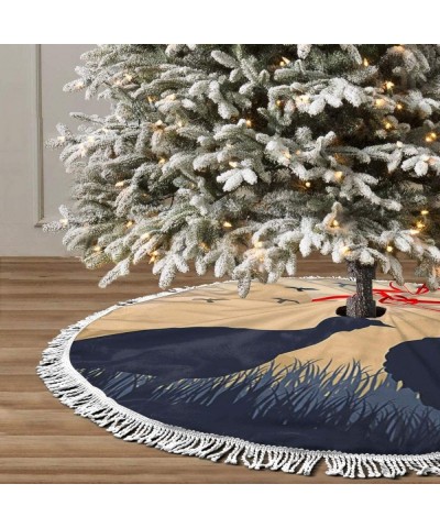 Couple of Wild Turkey Christmas Tree Skirt for Decor- New Year Festive Holiday Party Decoration with White Fringed Lace - Bla...