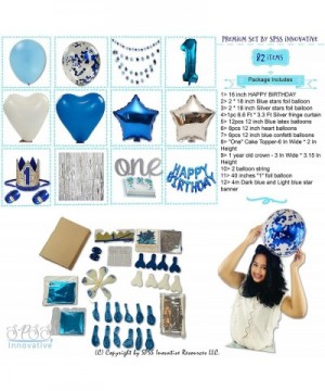 SPSS INNOVATIVE - Baby Boy 1st Birthday Decorations WITH Birthday Crown- First One Birthday Boy 82 Pieces blue- pearl- silver...