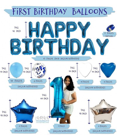 SPSS INNOVATIVE - Baby Boy 1st Birthday Decorations WITH Birthday Crown- First One Birthday Boy 82 Pieces blue- pearl- silver...