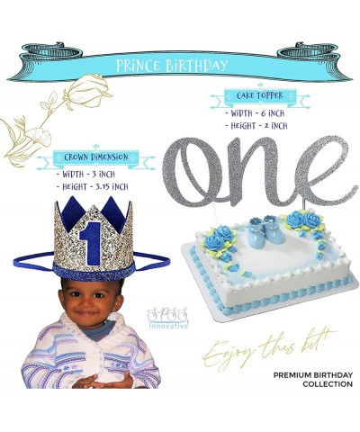 SPSS INNOVATIVE - Baby Boy 1st Birthday Decorations WITH Birthday Crown- First One Birthday Boy 82 Pieces blue- pearl- silver...