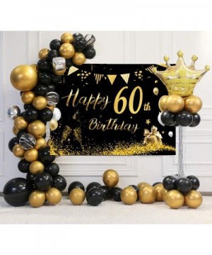 60th Birthday Party Decoration- Extra Large Black Gold Sign Poster 60th Birthday Party Supplies- 60th Anniversary Backdrop Ba...