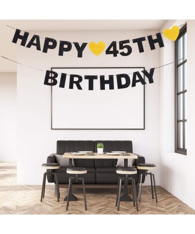 Happy 45th Birthday Banner Black Glitter 45 Years Old Bday Anniversary Party Decoration Sign for Women Men - 45th - CM18R4EA4...