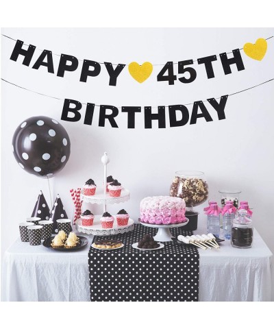 Happy 45th Birthday Banner Black Glitter 45 Years Old Bday Anniversary Party Decoration Sign for Women Men - 45th - CM18R4EA4...