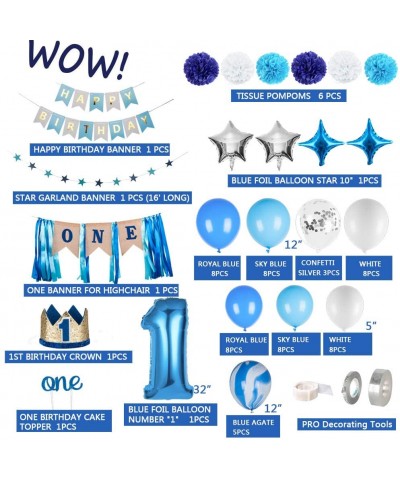 1st Birthday Boy Decorations - Baby Boy 1st birthday Party supplies blue decorations 67PCS with 1st Birthday Baby Crown- ONE ...
