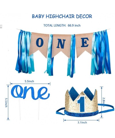 1st Birthday Boy Decorations - Baby Boy 1st birthday Party supplies blue decorations 67PCS with 1st Birthday Baby Crown- ONE ...