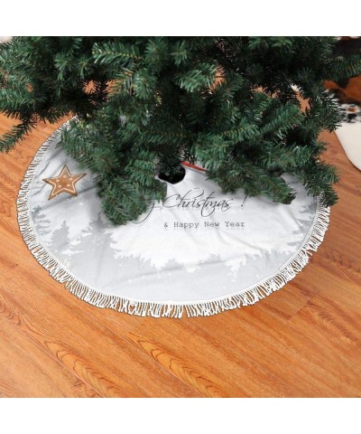 30" Fringed lace Christmas Tree Skirt with Santa-Gingerbread Cookies Hanging from Fir Branches Forest Silhouette-Country Xmas...