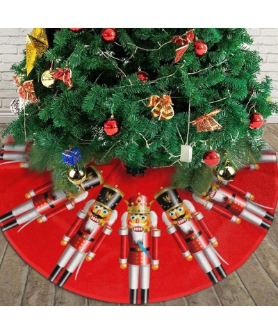 Nutty Nutcrackers Army Printed Christmas Tree Skirt Mat 30/36/48 Inch Diameter Luxury Faux Fur Christmas Decoration for Merry...