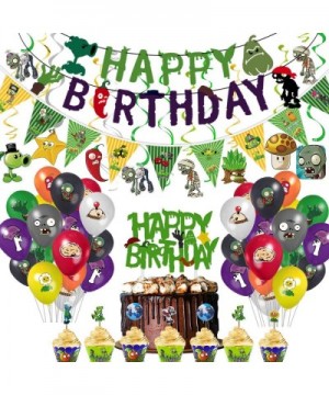 Plants VS Zombies Party Banner- Cake Topper- Cupcake Topper- Cup Cake Wrappers- Zombies Triangle Banner-Zombies Hanging Swirl...