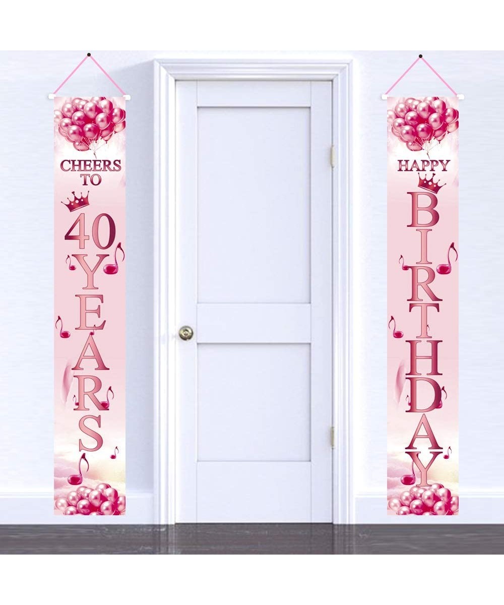 Ushinemi Happy 40th Birthday Porch Sign- 40 Birthday Decorations Banner for Women- Outdoor Party Decor Backdrop- Rose and Gol...