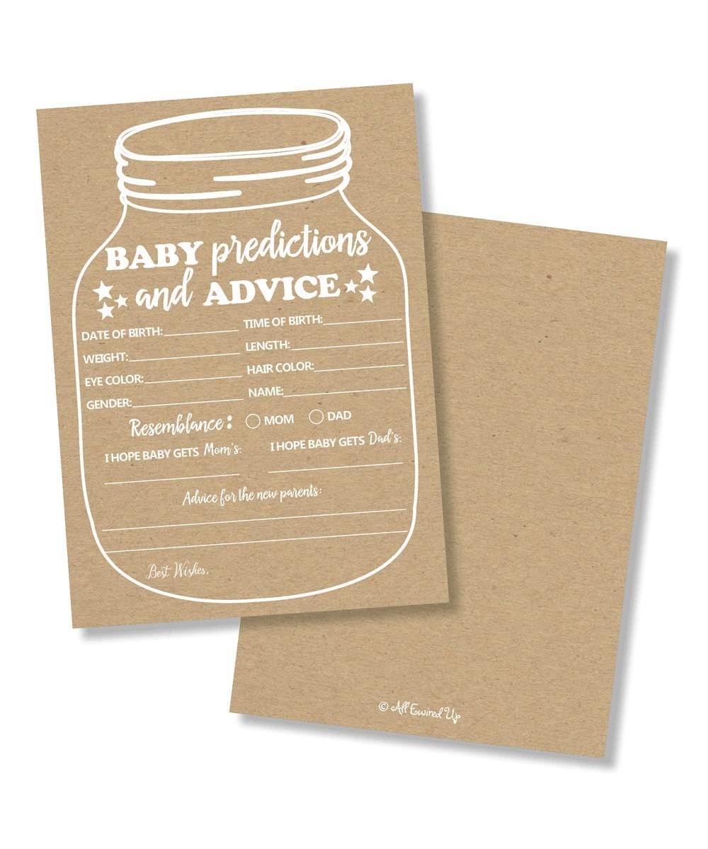 50 Kraft Mason Jar Advice and Prediction Cards for Baby Shower (Large 5x7) New Mom & Dad Card Mommy & Daddy To Be For Girl or...