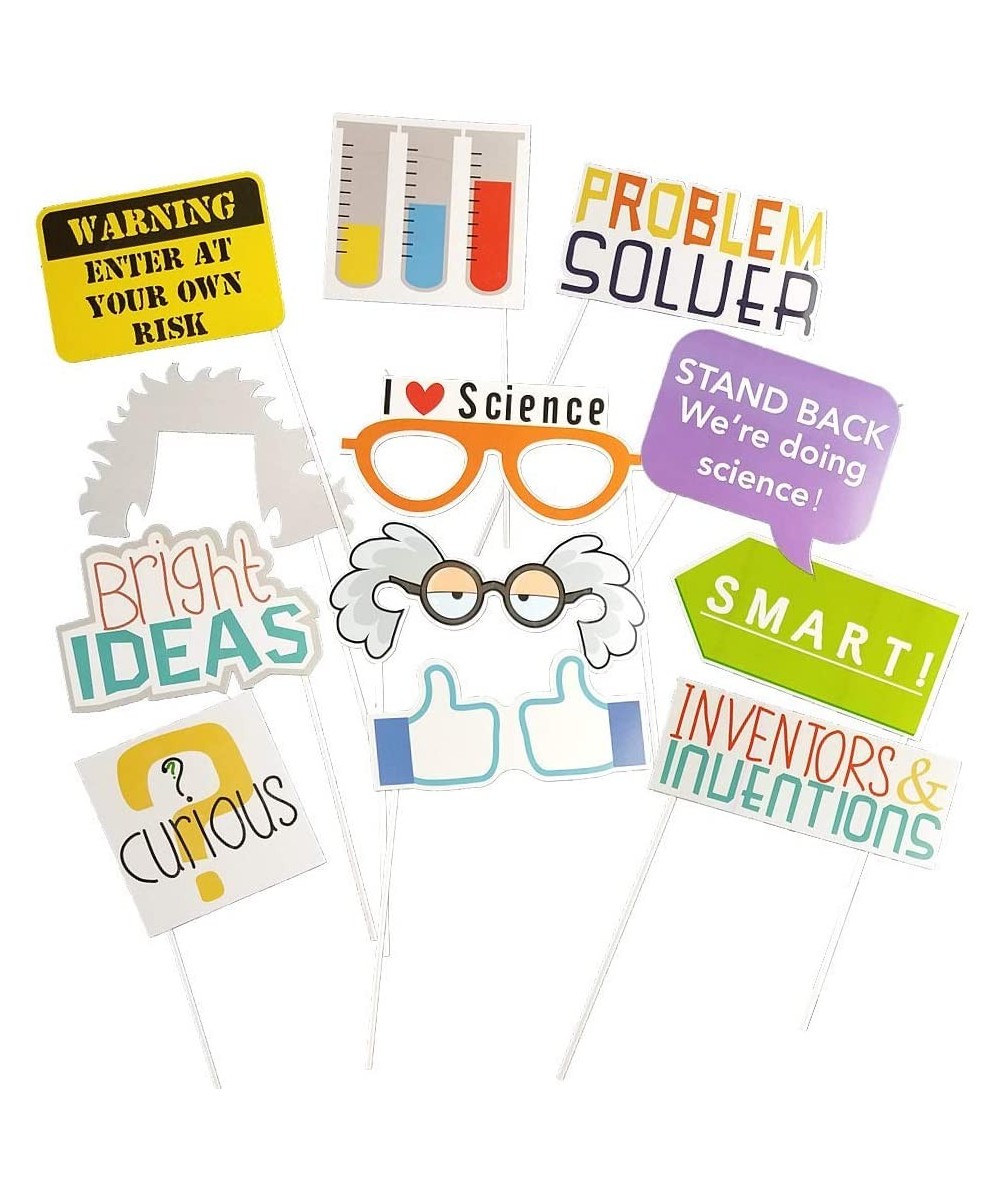 12Pcs Science Photo Booth Props with Stick Mad Scientist Selfie Props Chemistry Laboratory Party Supplies Boy Girl First 1st ...