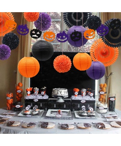Hanging Halloween Party Decorations- Pumpkin Banner Paper Fans Paper Lanterns Tissue Pom Poms Flowers for Kids Adult Birthday...