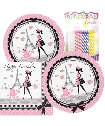 Party in Paris Happy Birthday Theme Plates and Napkins Serves 16 with Birthday Candles - CM185AL0LTH $10.45 Party Packs