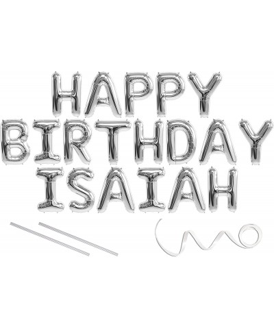 Isaiah- Happy Birthday Mylar Balloon Banner - Silver - 16 inch Letters. Includes 2 Straws for Inflating- String for Hanging. ...