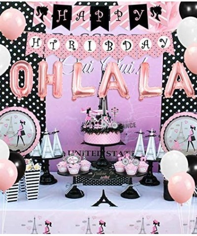 Paris Birthday Party Decorations Supplies Paris Happy Birthday Banner Cake Topper Rose Gold Oh La La Letter Balloons - C419C2...