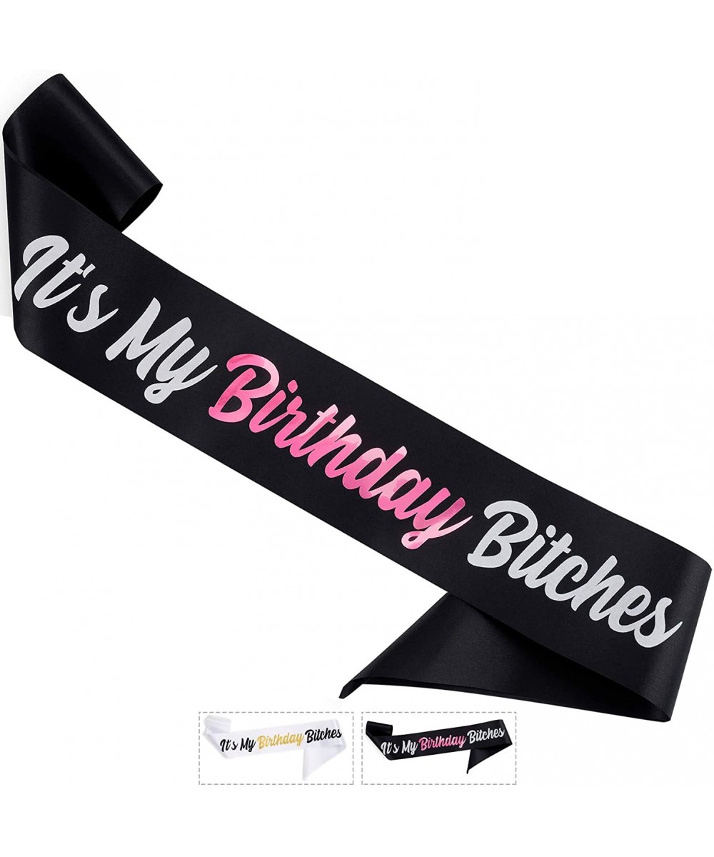 'It's My Birthday Bitches' Birthday Sash with Pink Foil - Soft Black Satin Sash for Women and Men - Happy Birthday Sash for G...