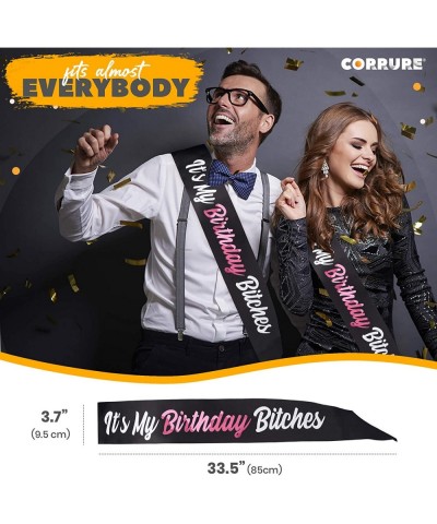 'It's My Birthday Bitches' Birthday Sash with Pink Foil - Soft Black Satin Sash for Women and Men - Happy Birthday Sash for G...