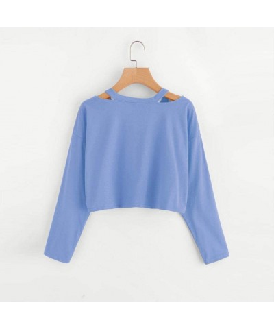 Women's Casual Floral Rose Print Long Sleeve Crop Tops Teen Girls Tops Sweatshirt Blouse Shirts - Blue - CC18H0AX4OM $9.67 Ba...