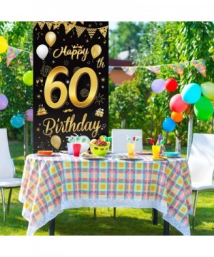 Happy 60th Birthday Party Decorative Door Cover Banner-Large Fabric Black and Gold Glitter Sign Birthday Photo Booth Backdrop...