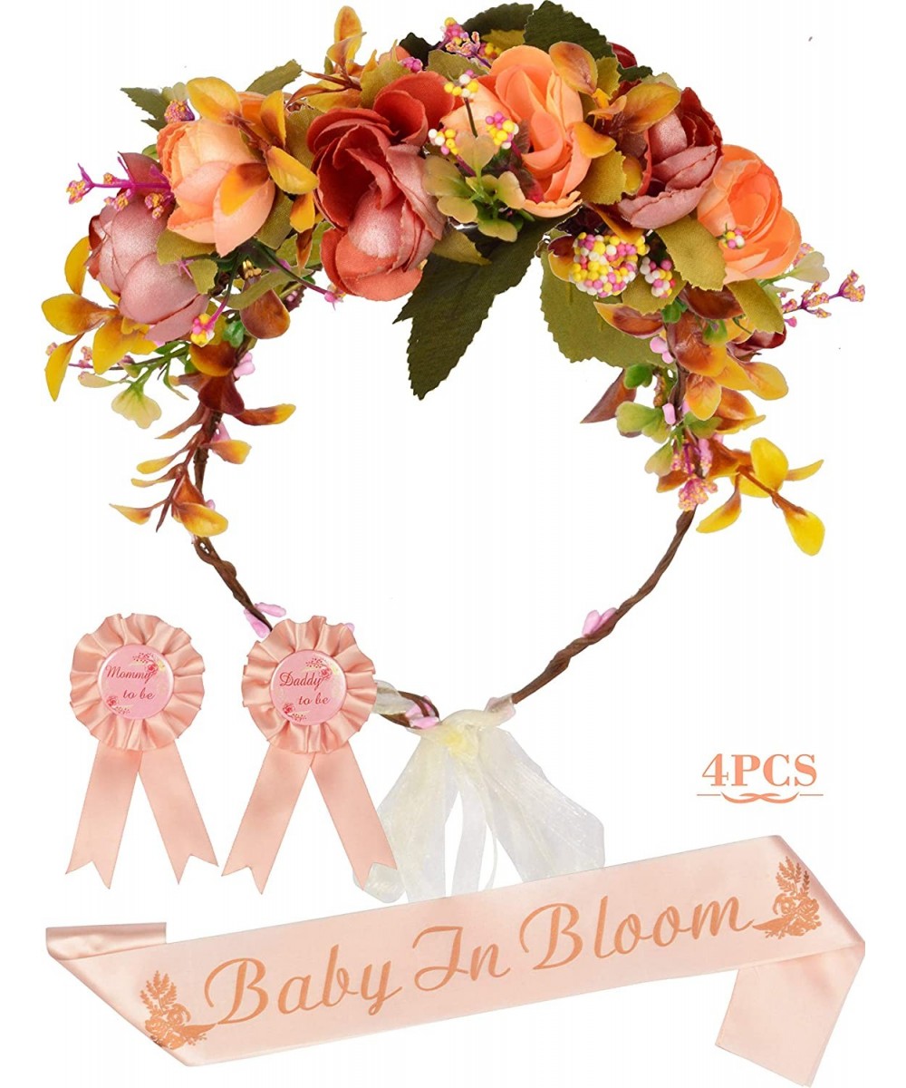 Baby in Bloom- Mother To Be Flower Crown Blush Peach- Baby in Bloom- Mom To Be Sash and Mommy to be Pin- Dad To Be Pin- Baby ...