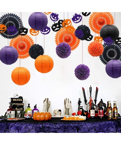 Hanging Halloween Party Decorations- Pumpkin Banner Paper Fans Paper Lanterns Tissue Pom Poms Flowers for Kids Adult Birthday...