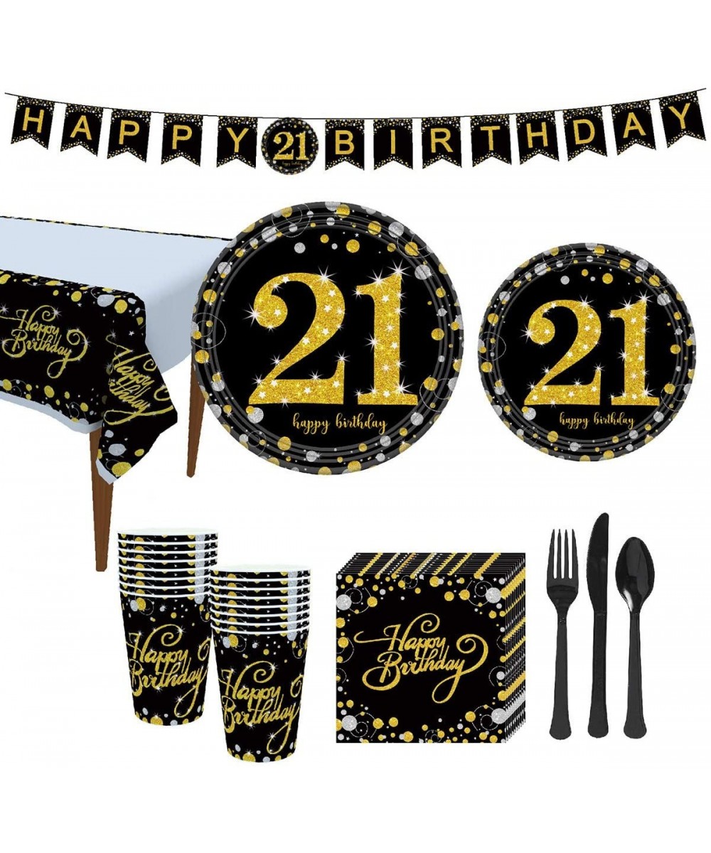 21st Birthday Party Decorations Kit- Tableware Set- Happy Birthday Banner- tablecloths- Plates- Cups- fork- Napkins - 114 Pie...