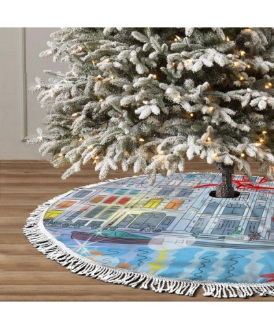 48"Fringed lace Christmas Tree Skirt with Santa-Noel Time At Amsterdam Canal With Historical Famous Buildings North Europe De...