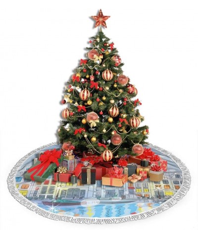 48"Fringed lace Christmas Tree Skirt with Santa-Noel Time At Amsterdam Canal With Historical Famous Buildings North Europe De...