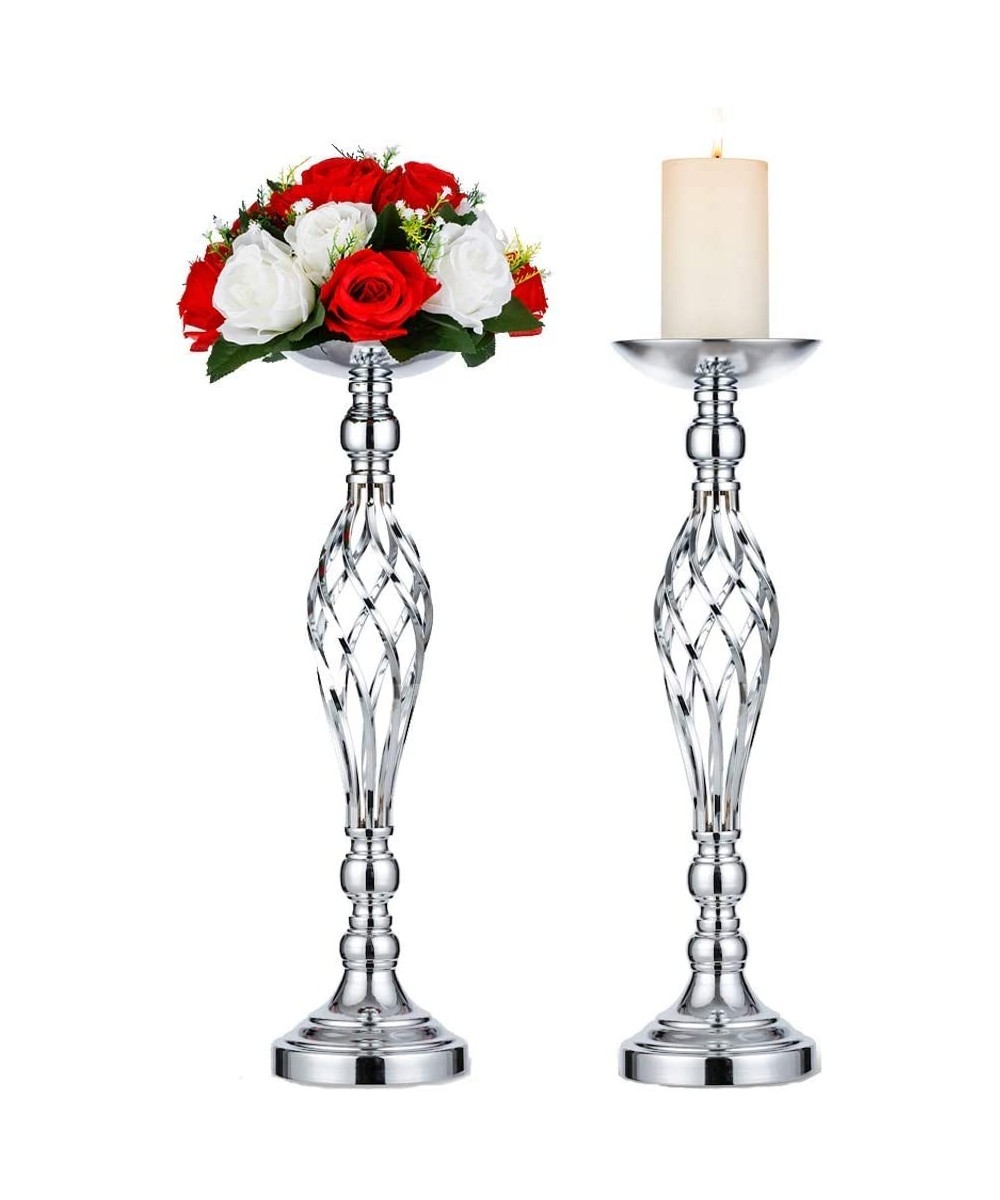 2Pcs Silver Metal Flower Vase- Wedding/Party Flowers Centerpieces for Table- Tall Candle Holder for Pillar Candle (20.5inch/5...